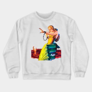 Giant Hand Holding Chained and Scared Beautiful Girl Halloween Comic Crewneck Sweatshirt